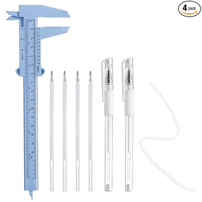 Eyebrow Microblading Marker Pen, 2 Pcs Eyebrow Microblading Marker Pens with 4 Replacement Refills & 1 Ruler, Brow Mapping Kit for Eyebrow Lip Skin Tattoo & Lamination Supplies(White)