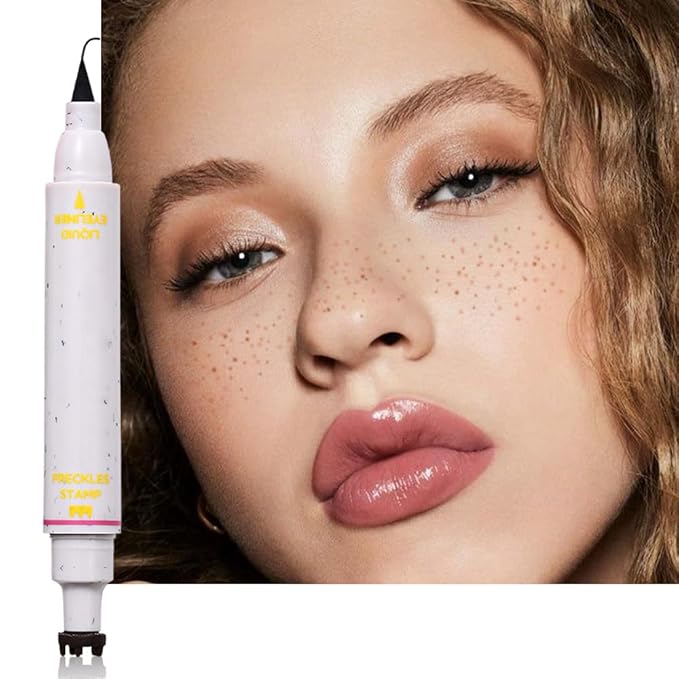 2in1 Freckle Stamp Eyeliners Makeup, Women Face and Eye Cosmetics, Quick Dry Long-Lasting Waterproof Medium Brown Freckles Stamps & Black Eyeliner Pen,Effortless Daily Natural Sunkissed Make Up