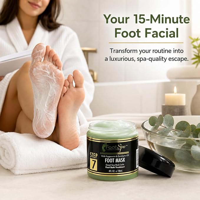 FOOT SPA - Cream Mask for Foot, 4 Oz With Peppermint and Eucalyptus Oil - Pedicure Massage for Tired Feet and Body, Hydrating, Fresh Skin