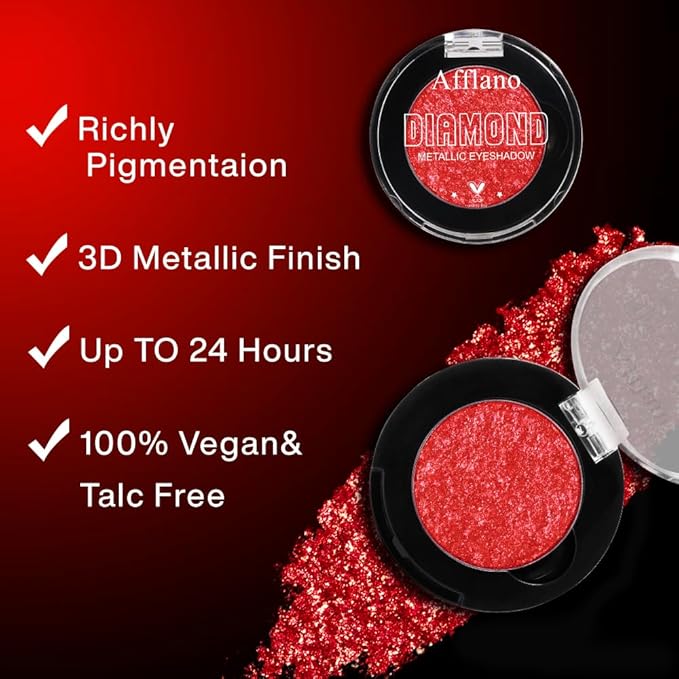 Afflano Red Glitter Eyeshadow, Diamond Bright Red Eyeshadow Instant Color, Super Pigmented Metallic Eye shadow One Swipe, Holographic Single Ruby Shimmer Eye shadow for Goth Smoky Clown Eyes Makeup