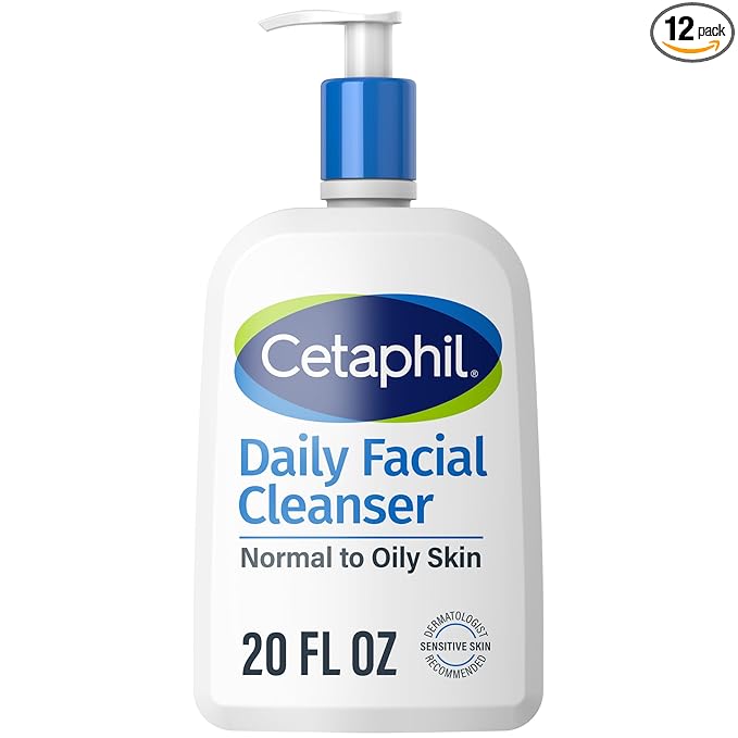 Cetaphil Face Wash, Daily Facial Cleanser for Sensitive, Combination to Oily Skin, 20 oz, Gentle Foaming, Soap Free, Hypoallergenic, Pack of 12