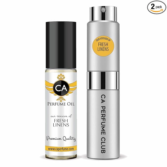 CA Perfume Duo Impression of Fresh Linens For Women And Men Perfume Layering Set Long Lasting Travel Size EDP + Body Oil Roll-On Bottle 0.27 Fl Oz+0.33 Fl Oz
