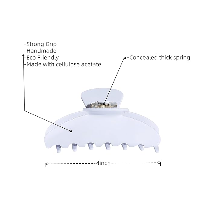 Durable Acetate Hair Clips - 4-Inch White Claw Clips for Fine and Thick Hair (White)