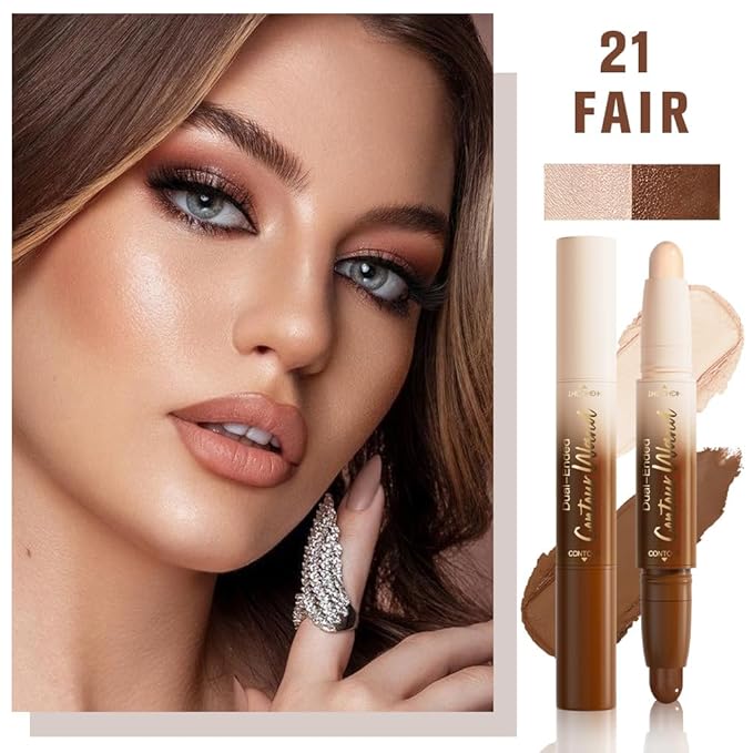 FeiCuiYun Dual-Ended 2-in-1 Cream Contour & Highlighter Stick Makeup For Face & Body – Waterproof, Long-Lasting, Suitable for All Skin Tones, 01#Nuetral Nude + Beige