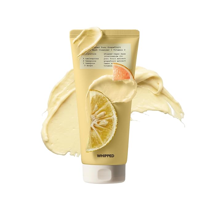 Whipped Korean Skincare Face Wash, Radiance Boosting Care, Vegan Facial Cleanser for Dry, Uneven Skin, Niacinamide, Hyaluronic Acid, Vitamin C, Yuzu & Grapefruit, Doubles as a Face Mask, 4.5 oz