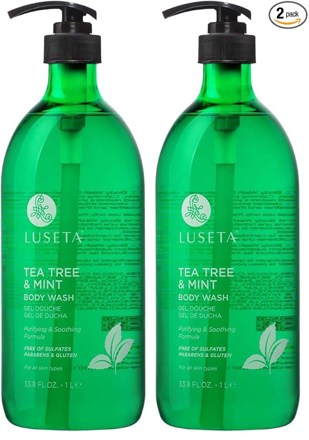 Luseta Tea Tree Oil Body Wash with Mint 33.8oz, Best Body Wash for Sensitive Skin, Sulfate free, Helps Body Odor, Athlete's Foot, Jock Itch, Ringworm, Skin Irritations, Shower Gel for Women
