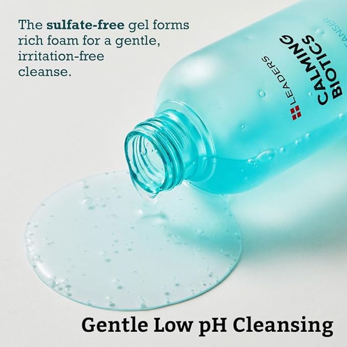 LEADERS Cosmetics Calming Biotics Gel Cleanser - 200ml, 6.76 fl oz Gentle, Hydrating Face Wash for Sensitive Skin, Sulfate-Free, Balances Skin Microbiome