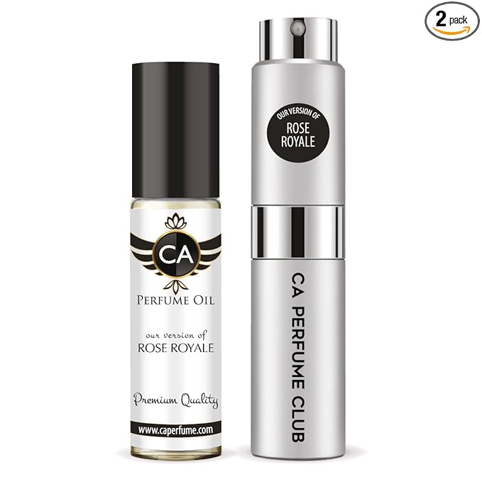 CA Perfume Duo Impression of Rose Royale For Women And Men Perfume Layering Set Long Lasting Travel Size EDP + Body Oil Roll-On Bottle 0.27 Fl Oz+0.33 Fl Oz