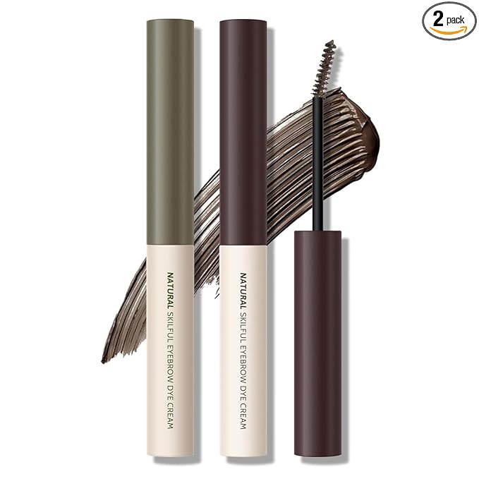 2 Pcs Tinted Eyebrow Cream, Ultra-Fine Brush Tinted Brow Gel, Waterproof Smudgeproof Eyebrow Mascara, Long Wear, Natural Brow Makeup without Clumping（Dark Brown + Cold Grey）