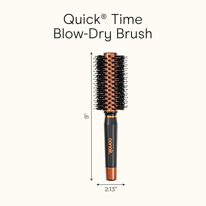 Conair Quick Dry Copper Round Hair Brush for Blow Drying, Blow Out Styler Hairbrush for Voluminous Looks, Nylon & Boar Bristles Help Dry & Style Hair Fast Without Snagging or Pulling, Handle May Vary