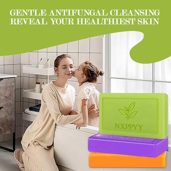 Antifungal Soap-Antibacterial Soap Bar with Tea Tree Oil- Body & Face Wash for Acne, Folliculitis, Eczema, Body Odor, Jock Itch, Athletes Foot, Ringworm & Tinea Versicolor - Gentle Exfoliating