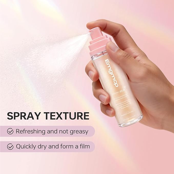 Sheer Setting Mist Sunscreen SPF 50, Broad Spectrum Shimmering Body Oil Mist for Face & Body, Hydrating Makeup-Friendly, Reef-Safe, Non-Greasy & Weightless Fast Drying for Dewy Finish (2pc)