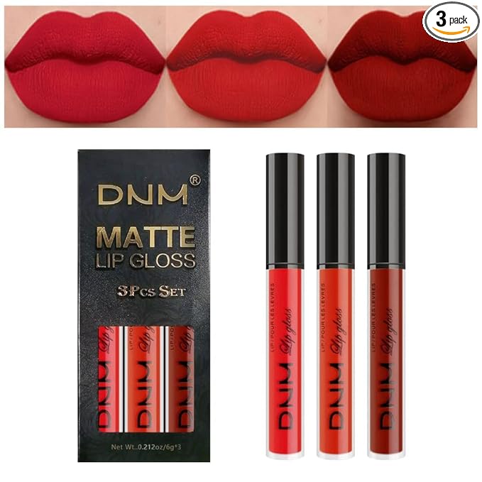 evpct 3Pcs Dark Ruby Fire Red Matte Liquid Lipstick Lip Stain Lipgloss sets for Women 24 Hour Red Matte Lipstick Long Lasting Smudge Proof