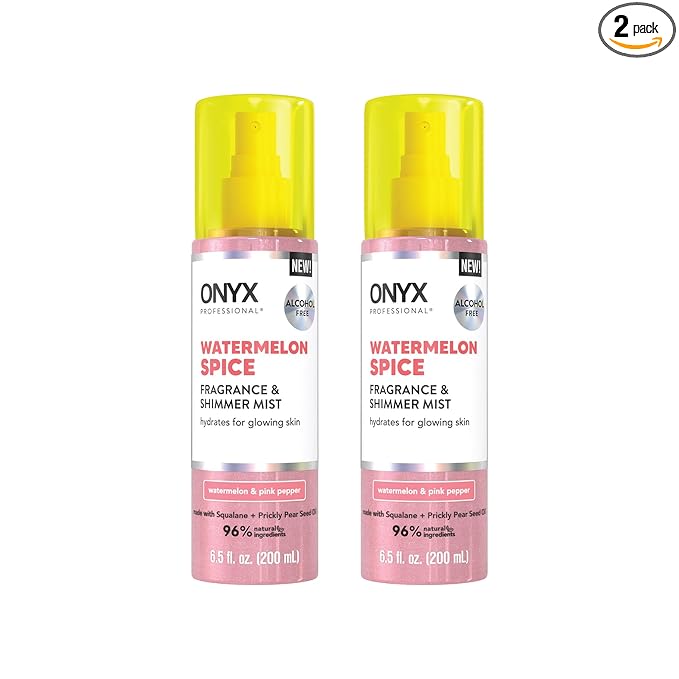Onyx Professional Hydrating Shimmer Mist with Squalane & Prickly Pear Seed Oil, Watermelon Spice, 6.5 fl oz, 2pk - Shimmer Hair and Body Mist Creates a Radiant Glow with Lightweight Moisture
