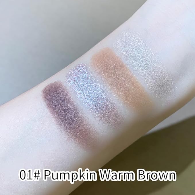 4 Colors Neutral Nude Eyeshadow Palette, Matte & Shimmer + Glitter Shades, Peach Bronze Cocoa Warm Tones, Blendable Long-Lasting Eye Shadow for Mature Women, Blue & Green Eyes, Natural Daily Makeup