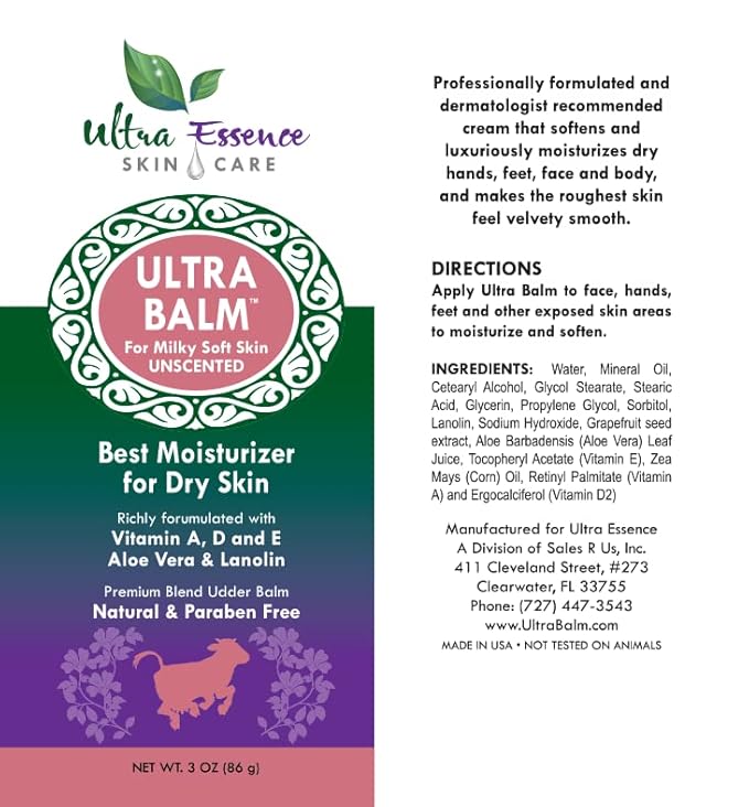 Daily Moisturizer For Dry Itchy Skin, Psoriasis & Eczema Relief That Contains Lanolin, Vitamins A, D & E, Aloe Vera, To Moisturize Face, Body, Dry Hands & Cracked Heels by Ultra Balm (Unscented)
