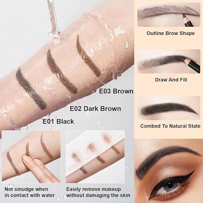 12Pcs Black Eyebrow Pencils for Women, Wooden Hard-Core Eyebrow and Eyeliner Pencil, Long Lasting Waterproof and Sweat-Proof, Beginner Makeup Brow Pencil (Black)
