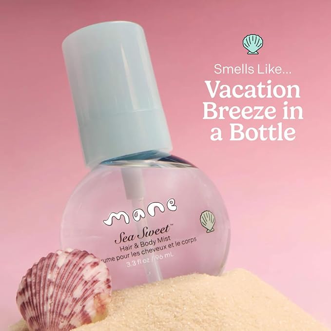Mane Fruity Fresh Hair and Body Mist - Refreshing Green Apple, Melon, Rose & Musk Body Spray & Hair Perfume - Hydrating & Non-Sticky Formula - Layerable Travel Size Fragrance Mist - Sea Sweet (3.4 oz)