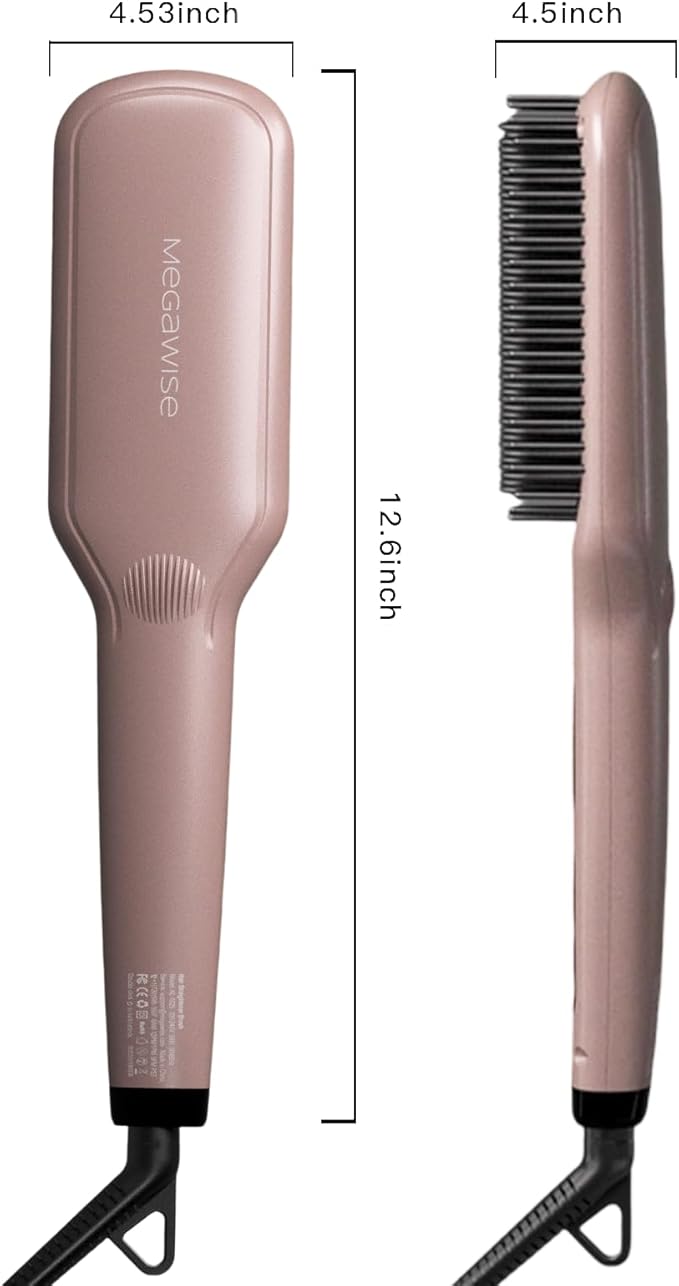 MEGAWISE Hair Straightener Ceramic Brush – Flat Iron Hot Brush, Anti-Scald, Dual Voltage, Rotatable Cord, Auto Shutoff, Anti-Frizz – for All Hair Types (Pink)