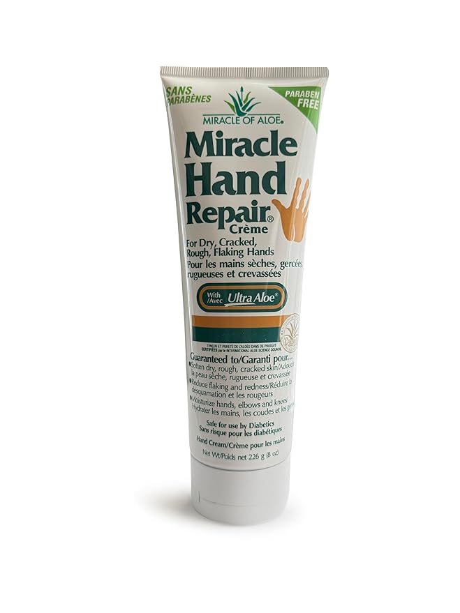 Miracle Hand Repair Cream for Dry Cracked Hands 8 oz Best Healing Hand Cream with 60% Aloe Vera - Non-Greasy Moisturizer for Working Hands - Fast Absorbing Lotion for Extremely Dry Skin