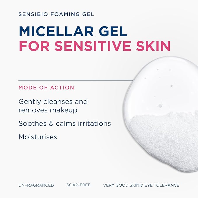 Bioderma Sensibio Foaming Gel Gentle Face Cleanser, Cleansing and Makeup Removing Refreshing Feeling for Sensitive Skin, Unscented, 16.9 Fl Oz