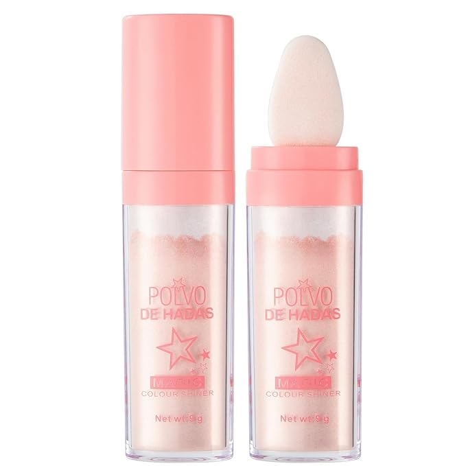 Polvo De Hadas Fairy Dust Highlight Patting Powder - Full Body Contouring and Clavicle Pearlescent Patting Powder for Face and Eye, Christmas Sparkling Body Glitter (#02 Fairy Pink)