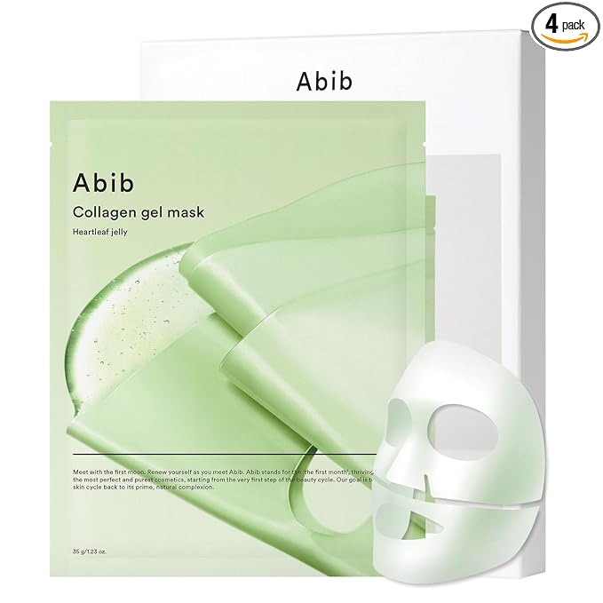 Abib Collagen Gel Mask Heartleaf Jelly 4 Sheets (Soothing) I Korean Vegan Collagen, Cooling Calming Hyaluronic Acid Hydrogel Face Mask Skin Care