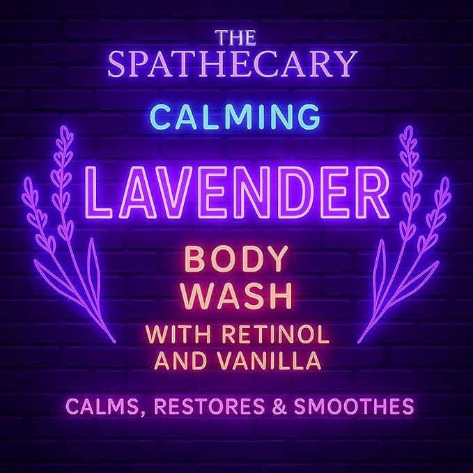 Lavender Body Wash with Retinol & Vanilla – Calming Hydrating Shower Gel for Sensitive Skin & Night Routine, Daily Body Cleanser for Soft Smooth Skin, Vegan, Sulfate Free, 25.4 fl oz