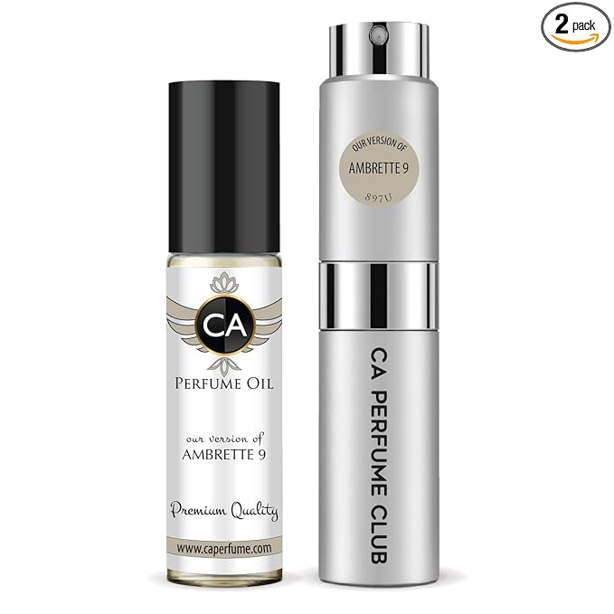 CA Perfume Duo Impression of Ambrette 9 For Women And Men Perfume Layering Set Long Lasting Travel Size EDP + Body Oil Roll-On Bottle 0.27 Fl Oz+0.33 Fl Oz