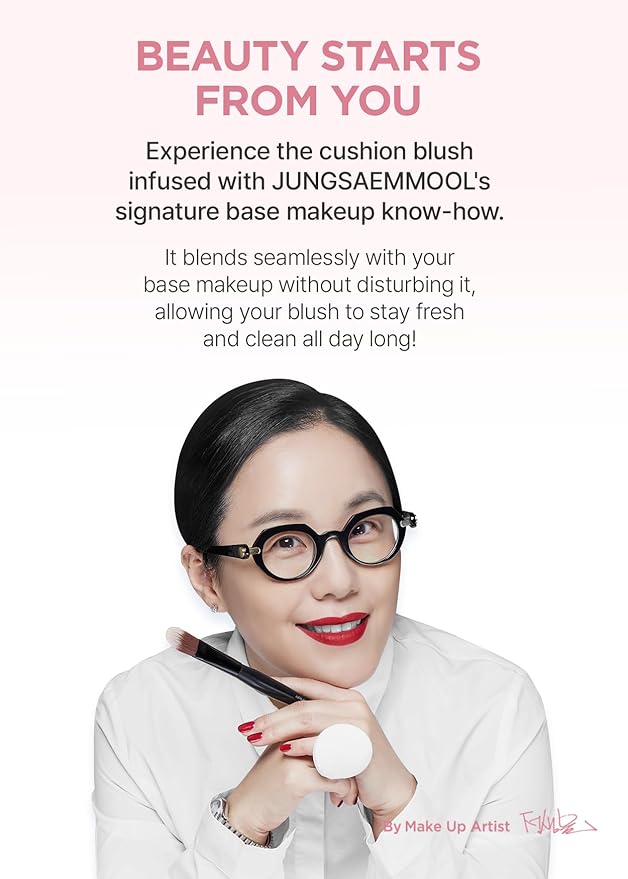 JUNG SAEM MOOL Artist Cushion Blush | Easy to Blend with Puff, Buildable Liquid Blush for Cheeks with a Natural & Matte Finish, Korean Makeup (Blur | Perky Coral)