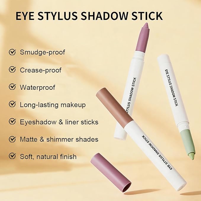 Golden Olive Shimmer Eyeshadow Stick, Cream Eye Shadow Stick Waterproof Long Lasting Multi-Use Eyeliner Pencil, Smooth Blendable High Pigmented Eye Crayon Defines & Lines Eyes for Bold Looks