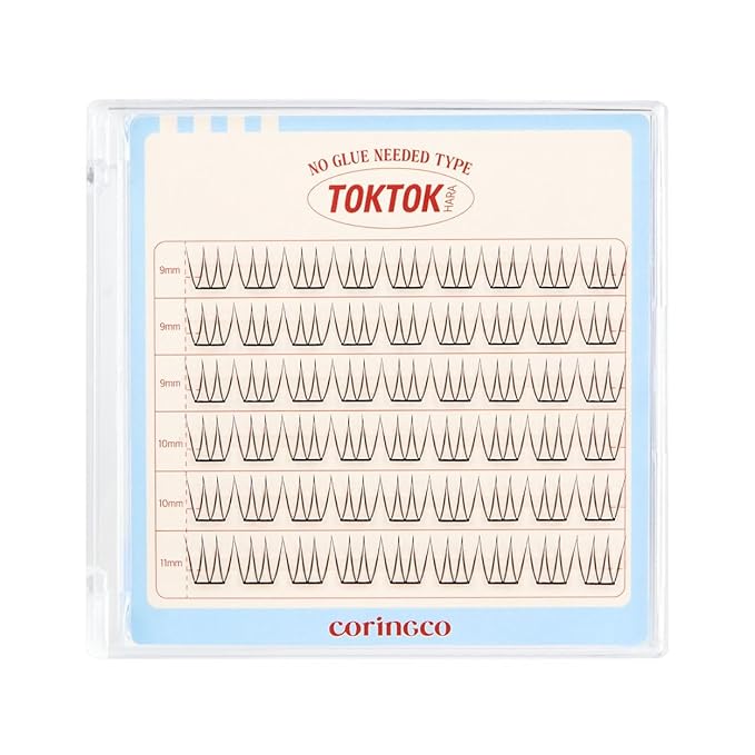 CORINGCO Toktok Hara Light Self Adhesive False Eyelashes, Natural Look, No Glue Needed, Assorted Set of 9/10/11mm, Reusable Lash Clusters Kbeauty (Pure light)