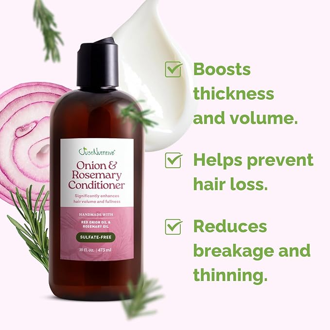 Just Nutritive Onion & Rosemary Conditioner for Hair Growth, Thickening, Silicone-Free, Enriched with Red Onion Oil, Rosemary Oil for Fuller, Voluminous Hair - 16 Fl Oz