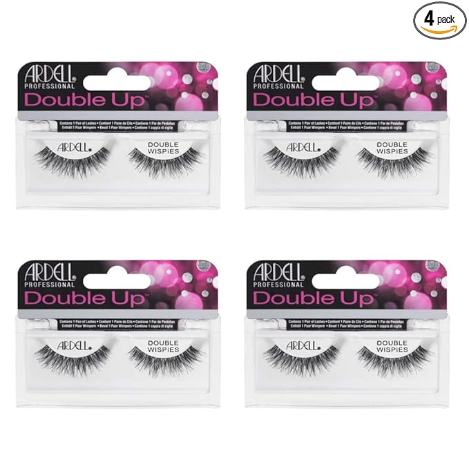 Ardell Double Up Wispies False Eyelashes - Black, Dramatic Volume, Wispy Lashes for a Full Look, 4 Pack