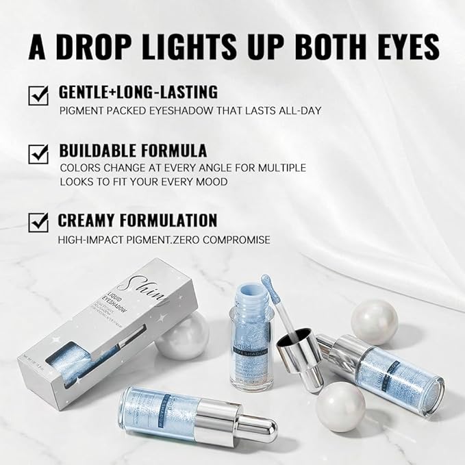 Ocean Blue Shimmer Liquid Eyeshadow, High Pigment Blendable Eye Makeup for Older Women, Long Lasting Lightweight Travel Friendly Buildable, Suitable for All Eye Shapes, Glitter Finish 10#