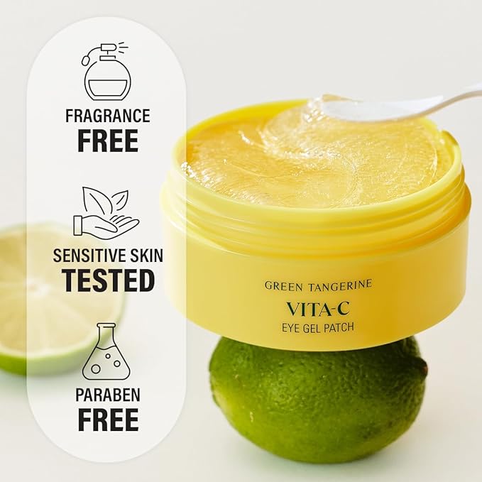 GOODAL Green Tangerine Vitamin C Eye Patches 60 Sheets – Hydrating Gel Under Eye Masks for Tired Puffy Eyes, Korean Skincare, Glass Skin Look, Daily Self Care Essentials