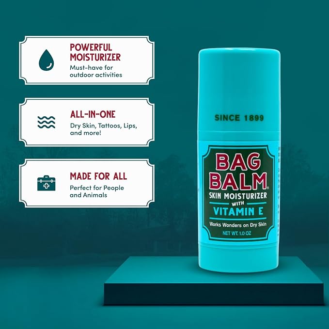 Bag Balm Original Skin Moisturizer Stick with Vitamin E - Hydrating & Soothing Balm for Dry Skin, Chapped Lips & Cracked Hands - Made in the USA - Paraben-Free & Cruelty-Free Twist-Up 1oz (1)