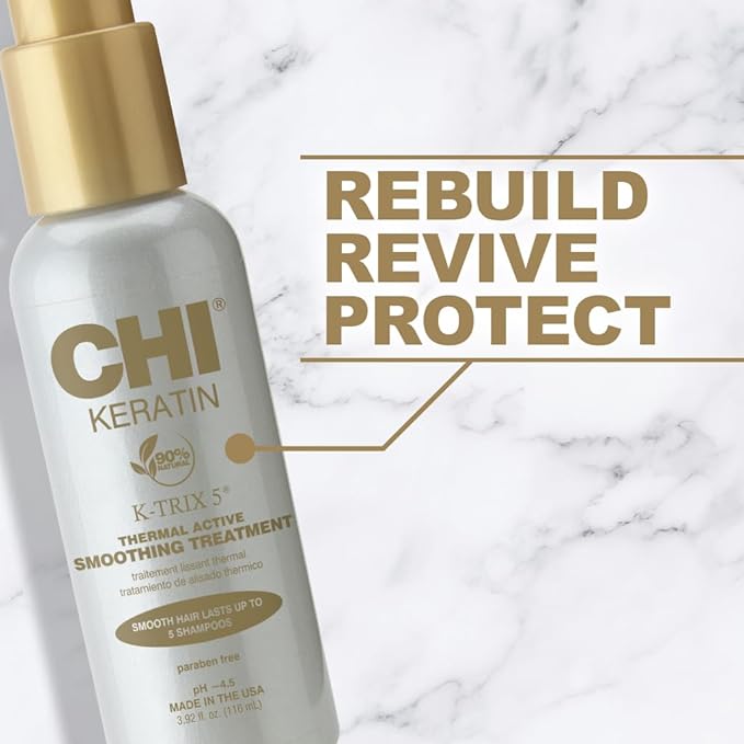 CHI Keratin K-Trix 5 Smoothing Treatment, Hair Serum For Creating Smooth, Frizz-Free Styles That Last, Sulfate, Paraben, & Cruelty-Free, 3.92 Oz