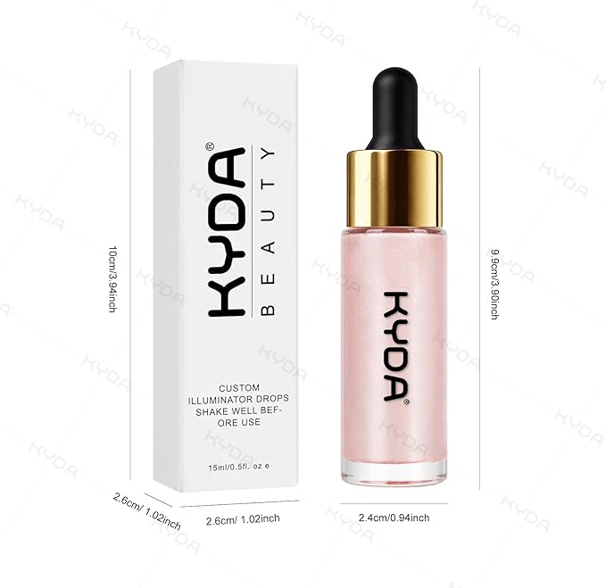 KYDA Liquid Highlighter Drops, Multiuse Liquid Glow Filter Makeup for Face & Body, Glowing Bronzer Drops with Skincare Formula, Radiant Glow Liquid Highlighter Makeup, Soft Pink