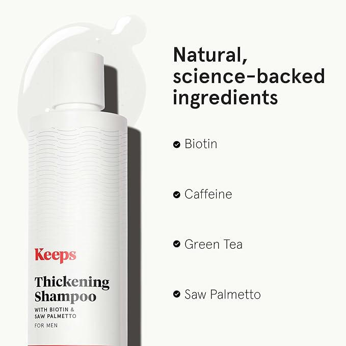 Keeps Thickening Shampoo for Men - Anti-Thinning Hair Care with Biotin, Caffeine & Saw Palmetto - Color-Safe Men's Volumizing Shampoo - DHT-Blocker - for Fuller, Thicker Looking Hair - 8 Oz