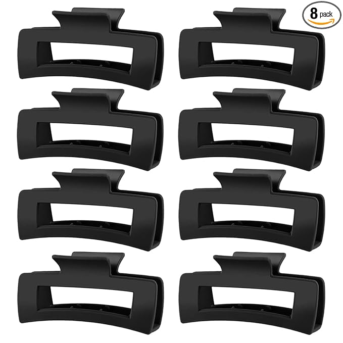 TOCESS Hair Claw Clips for Women - 8PK Large Neutral Matte Square Jumbo Hair Clips for Thick, Thin, Long, Short, Curly Hair Girls, Big Jaw Clip Set for Daily Use(Midnight Black)