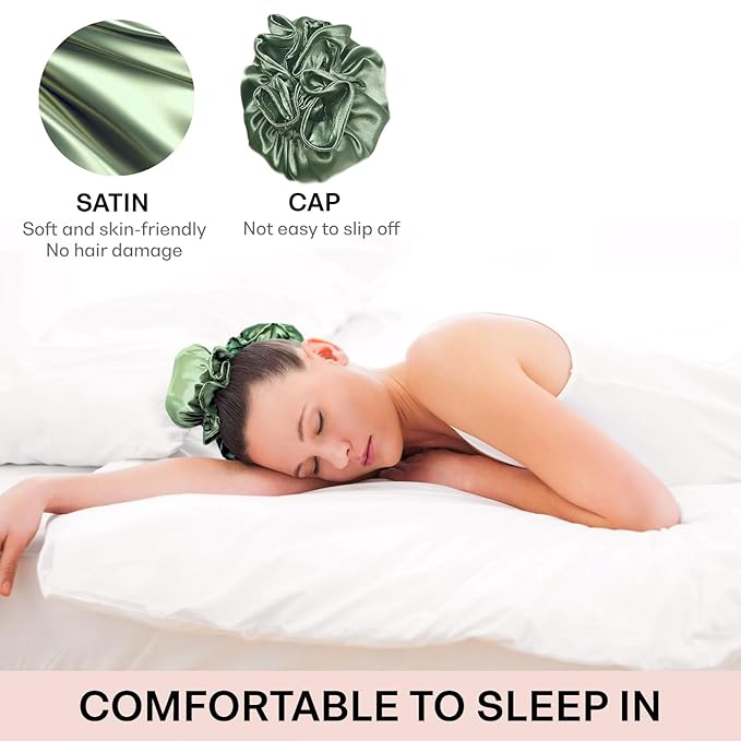 Satin Heatless Curling Set, Pillow Soft Rollers with Hair Caps, No Heat Rods Headband for All Hair Types (3Sets-Olive Green)