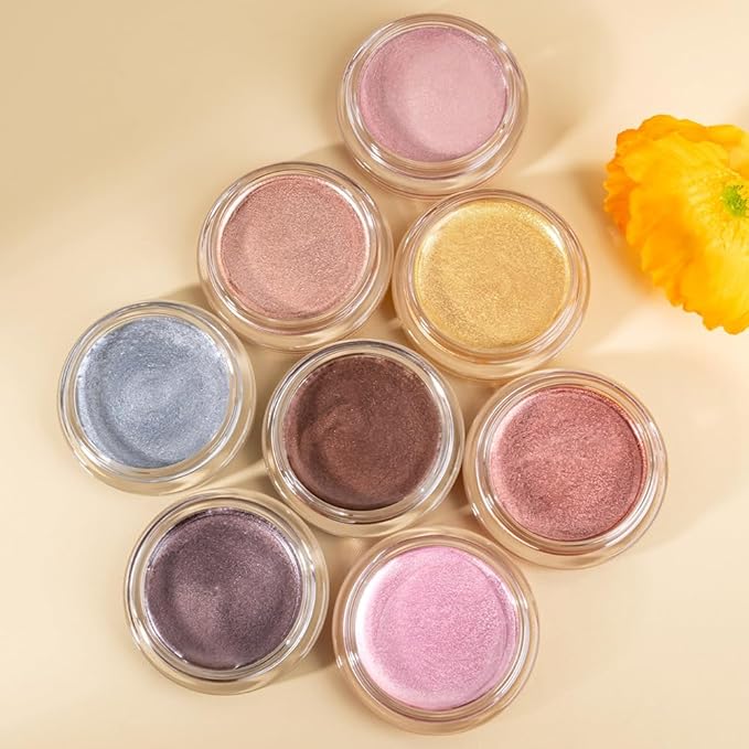 FeiCuiYun Cream Glitter Soft Pink Shimmer Metallic Eyeshadow Palette Makeup, Natural Single Mini Instant Holographic Eyeshadow For Women, Sombras Crema Para Ojos, Talc, Paraben & Cruelty Free