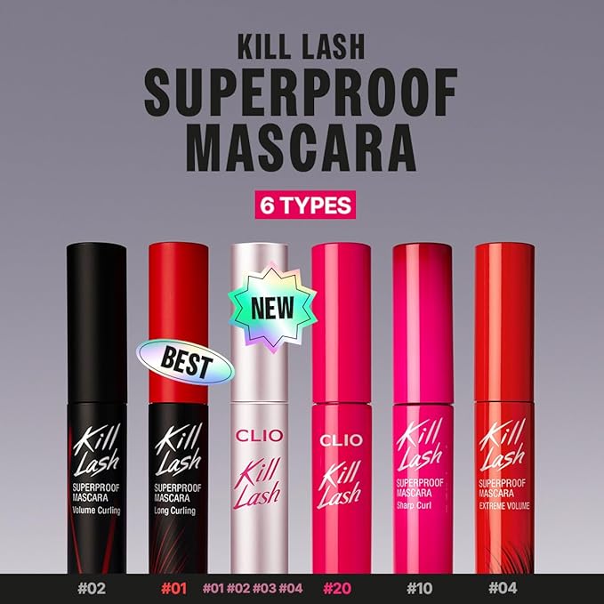 CLIO Kill Lash Superproof Mascara Fine, Waterproof Defining Mascara with Ultra-Slim Triangular Brush, Natural Length, Precise Separation, Smudge-Resistant Wear (01 Vanilla Black)