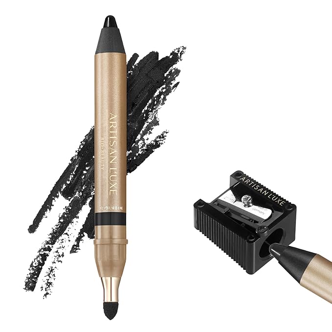 Artisan L'uxe Beauty Velvet Jumbo Eyeliner Pencil & sharpener set Smokey Eyes in 3 Minutes Water Proof, Smudge Proof, Long Lasting Age Defying Essential Oils Midnight (Shade: Black)