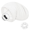 LULUSILK Mulberry Silk Bonnet for Sleeping Women, Real Silk Sleep Cap for Curly Hair and Braids, Pure Silk Head Wrap with Scrunchies, White