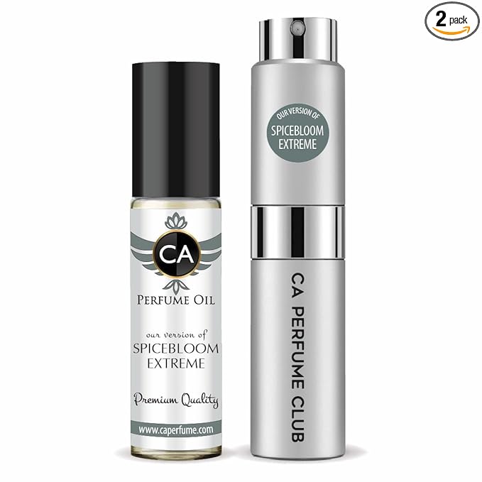 CA Perfume Duo Impression of Spicebloom Extreme For Men Perfume Layering Set Mens Cologne Long Lasting Travel Size EDP + Body Oil Roll-On Bottle 0.27 Fl Oz+0.33 Fl Oz