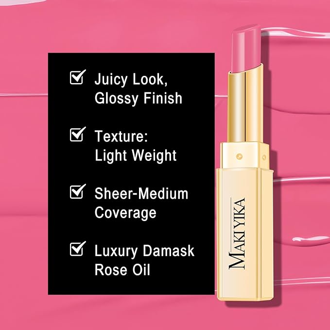 MAKI YIKA Moisture Pink Lipstick for Women Hydrate Tinted Lip Balm for Mother's Day Dry Cracked Lips Sheer Lipstick Lip Tinted Glossy Finish,MA062 Pastel Pink