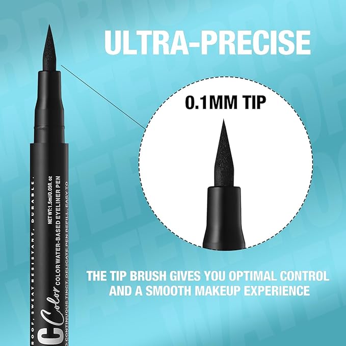 Liquid Eyeliner Pen with Ultra Fine Felt Tip - Matte Black, Waterproof, Smudge Proof & Quick Drying for Long Lasting Wear (12#)