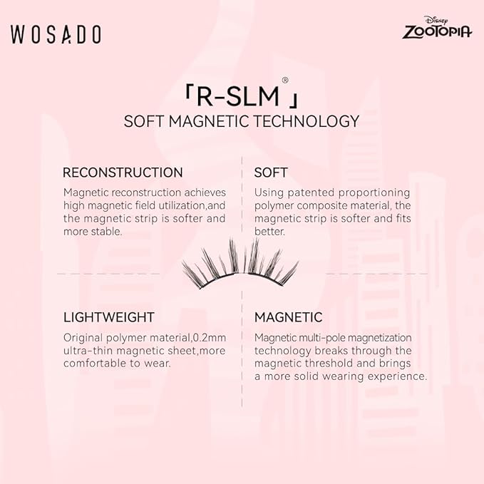 WOSADO×Zootopia1 Bag Gift Set, Disney [Judy] 21.5mm Soft Magnetic Eyelashes Kit with Applicator, Reusable Glue-free Wispy Magnetic Lashes, Cruelty-free False Lashes, Waterproof, for Makeup